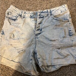Time and Tru Light Blue Distressed High-Rise Denim Shorts